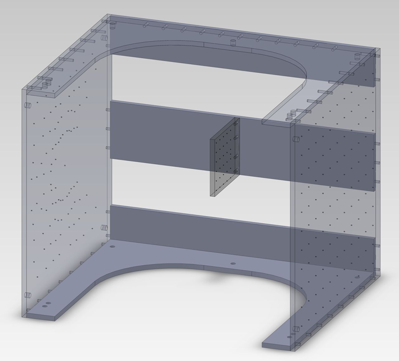 Fig. 2 
            Diagram showing the calibration frame
used during imaging. The small square panel in the middle is positioned
anterior to the subject’s patella.
          