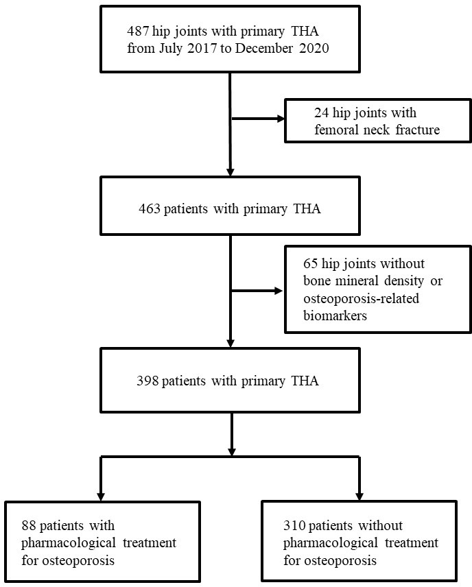 Fig. 1 
            Flowchart of patient selection. THA, total hip arthroplasty.
          