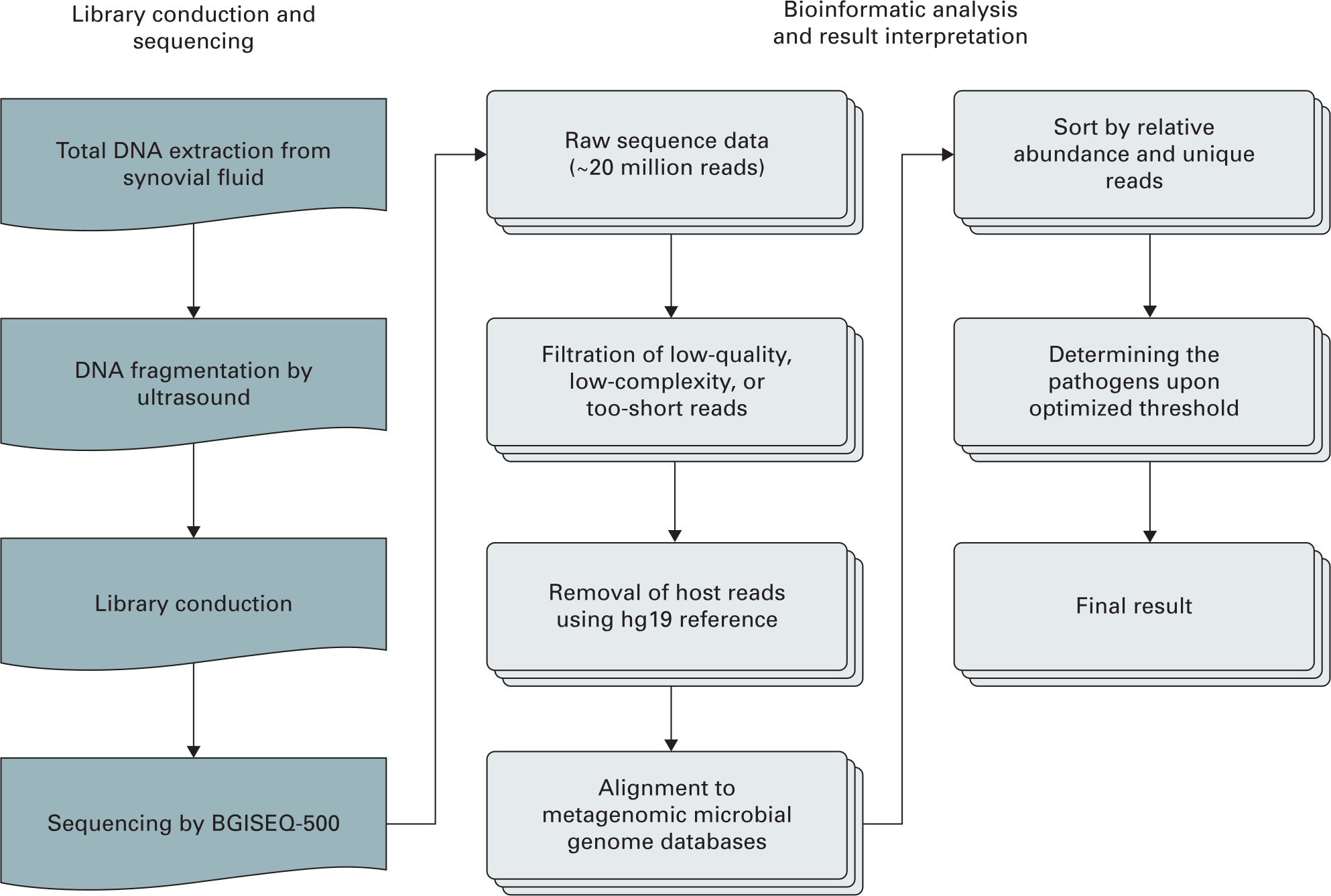 Fig. 1 
            General workflow of metagenomic next-generation sequencing. hg19, human reference genome.
          