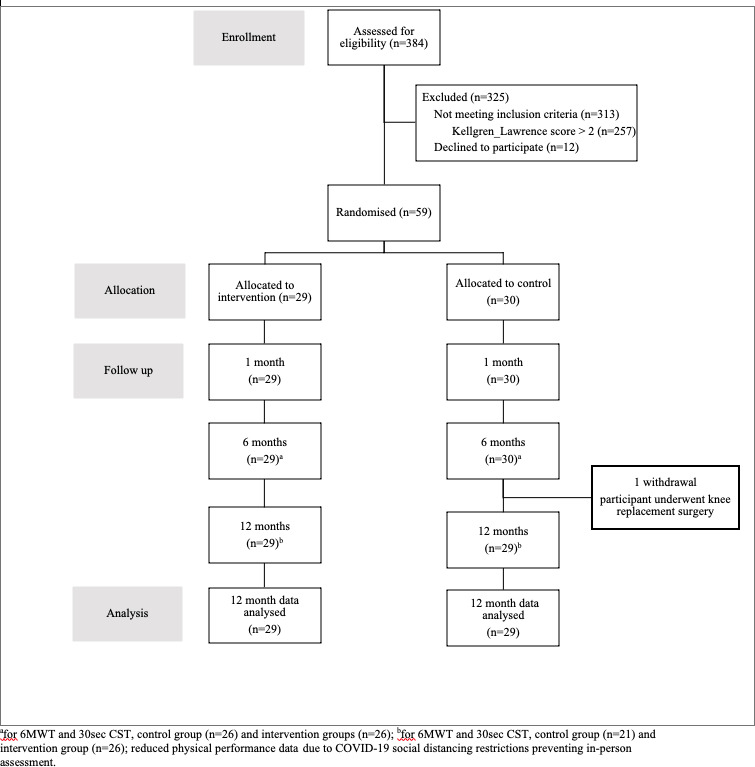 Fig. 2 
            Participant flow diagram. 6MWT, six-minute walking test; CST, chair stand test.
          